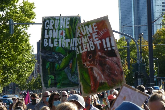 "Grüne Lunge bleibt!": Die Demonstranten erreichen die Innenstadt.