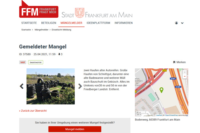 Missstände per ffm.de App melden